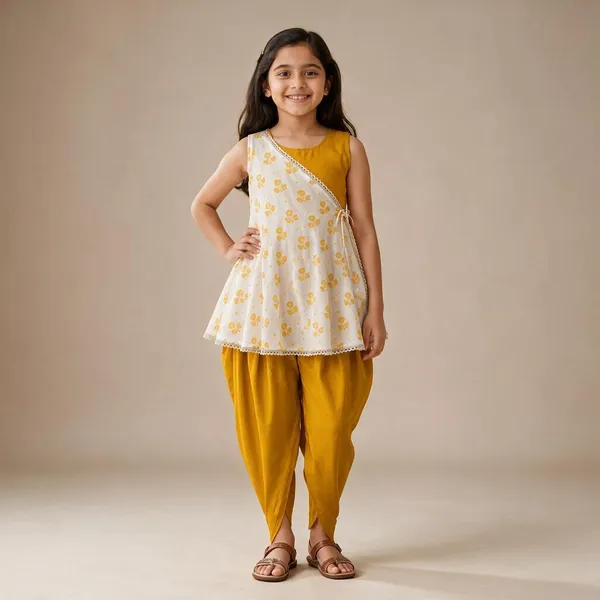 Mustard_Cotton_Floral_Print_Ethnic_Set_For_Girls