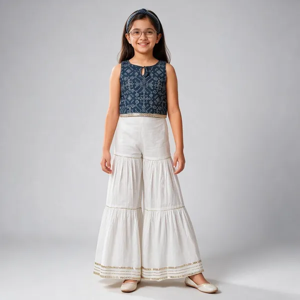 Navy_Blue_White_Cotton_Printed_Crop_Top_Sharara_Set_For_Girls