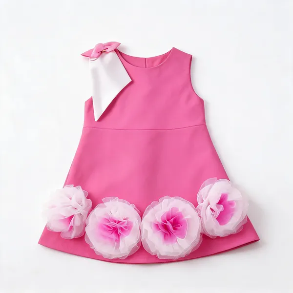 Pink_Italian_Piana_Net_Floral_Hem_A-Line_Dress_For_Girls
