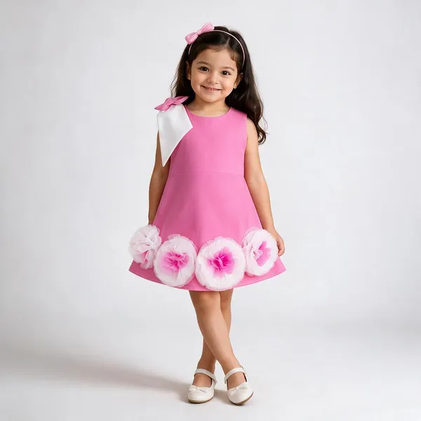 Pink_Italian_Piana_Net_Floral_Hem_A-Line_Dress_For_Girls