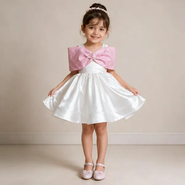 White_Satin_Bow_Party_Dress_For_Girls