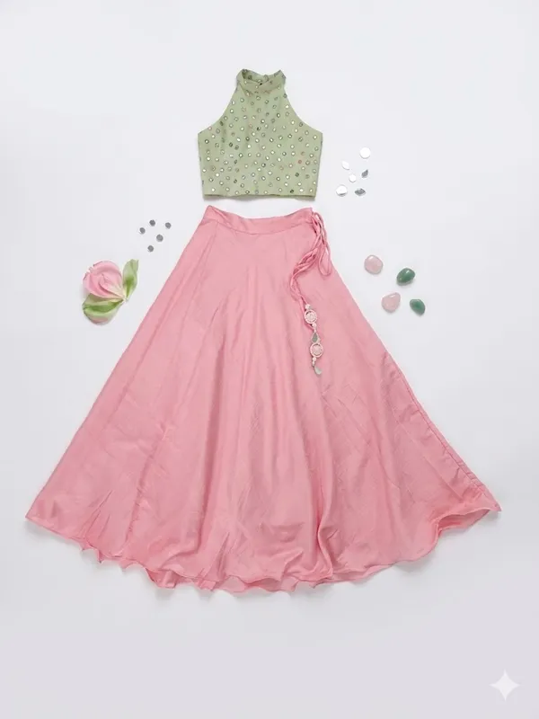 Pink_Green_Embellished_Lehenga_Set_for_Girls