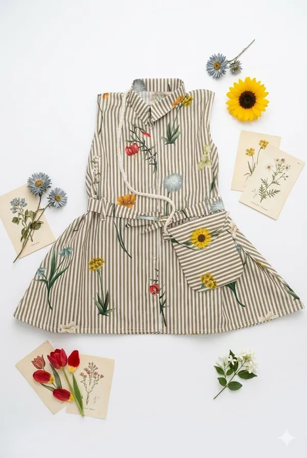 Beige_Striped_Sleeveless_Dress_for_Girls