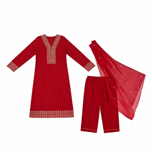 Red_Cotton_Embroidered_Straight_Kurta_Set_For_Women