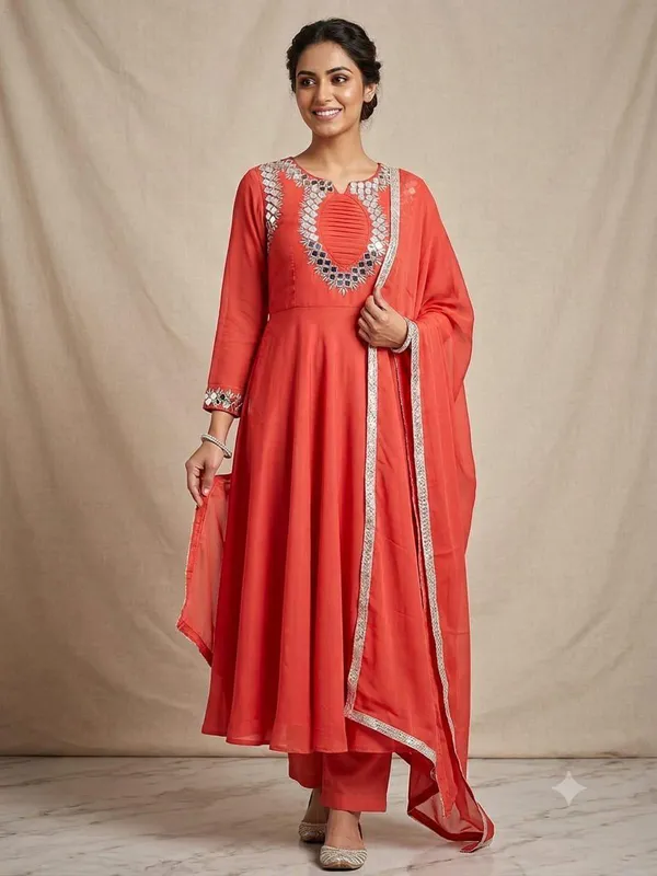 Coral_Silk_Embroidered_Anarkali_Kurta_Set_For_Women