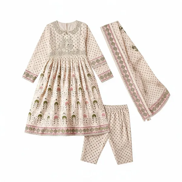 Cream_Cotton_Flared_Printed_Kurta_Set_For_Women