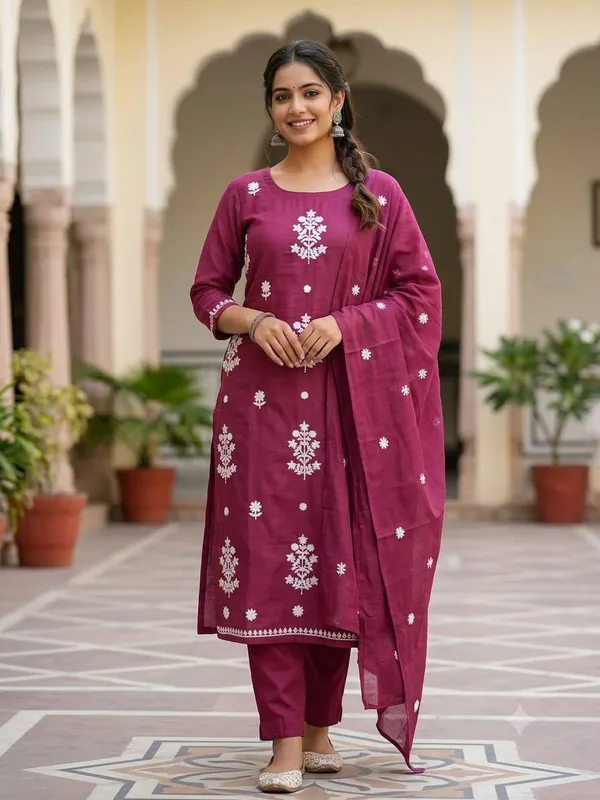 Maroon_Cotton_Printed_Straight_Kurta_Set_For_Women