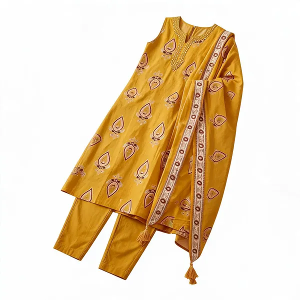 Mustard_Cotton_Printed_Straight_Kurta_Set_For_Women