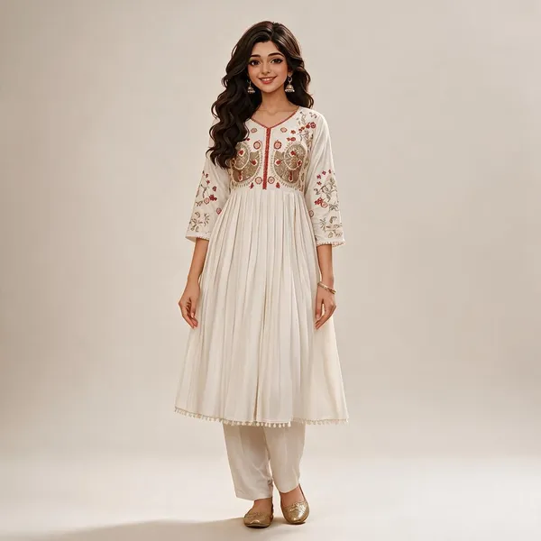 Cream_Cotton_Embroidered_Anarkali_Kurta_Set_For_Women