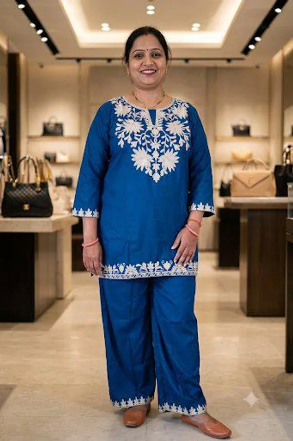 Blue_Cotton_Floral_Printed_Kurta_Set_For_Women