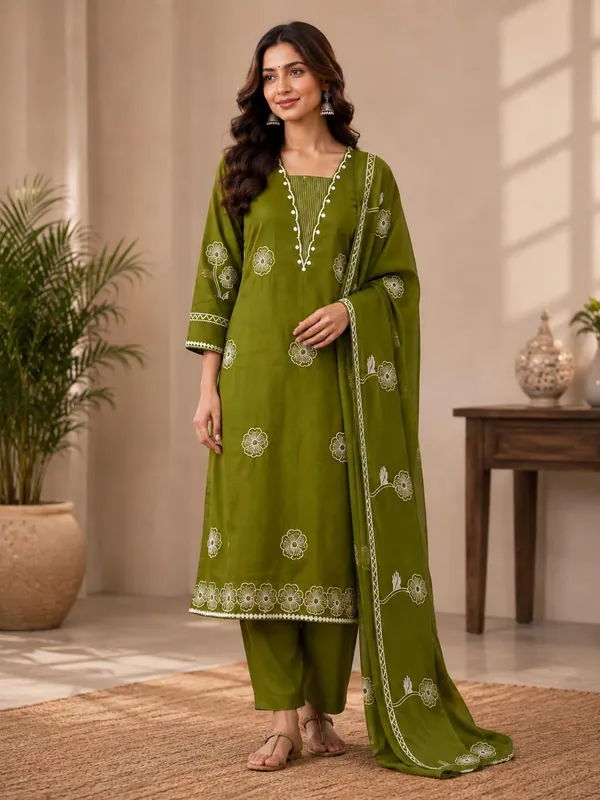 Olive_Green_Cotton_Floral_Embroidered_Salwar_Suit_For_Women