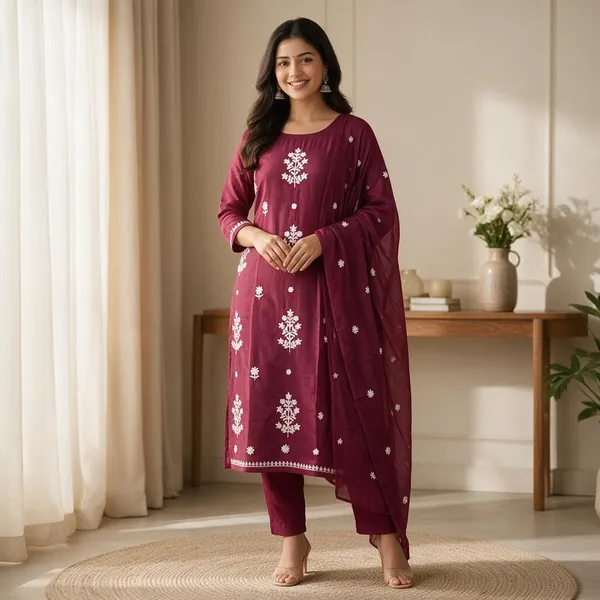 Maroon_Cotton_Printed_Straight_Kurta_Set_For_Women