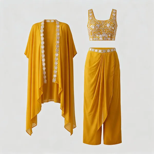 Yellow_Rayon_Draped_Saree_Set_For_Women
