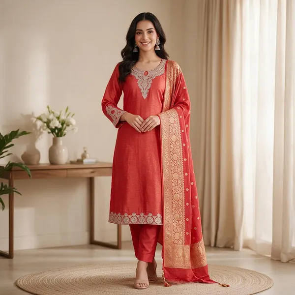 Red_Silk_Embroidered_Kurta_Pant_Set_With_Dupatta_For_Women