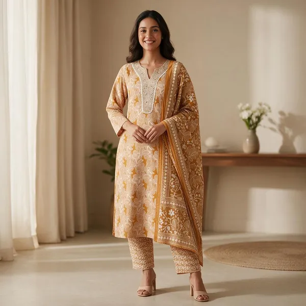 Mustard_Cotton_Printed_Straight_Kurta_Set_For_Women