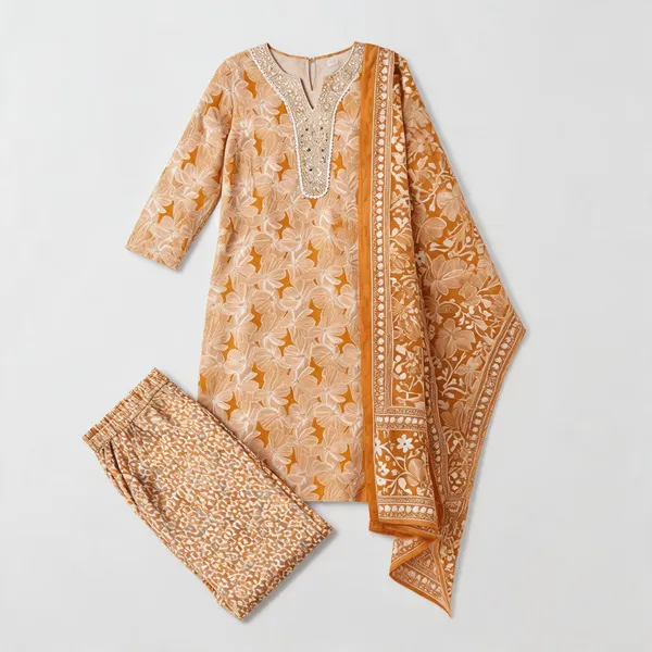 Mustard_Cotton_Printed_Straight_Kurta_Set_For_Women