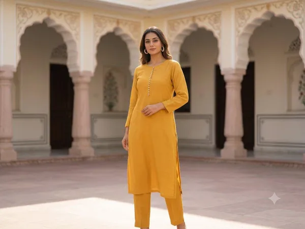 Mustard_Lycra_Straight_Kurta_Set_For_Women