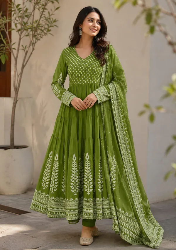 Green_Cotton_Printed_Anarkali_Suit_Set_For_Women