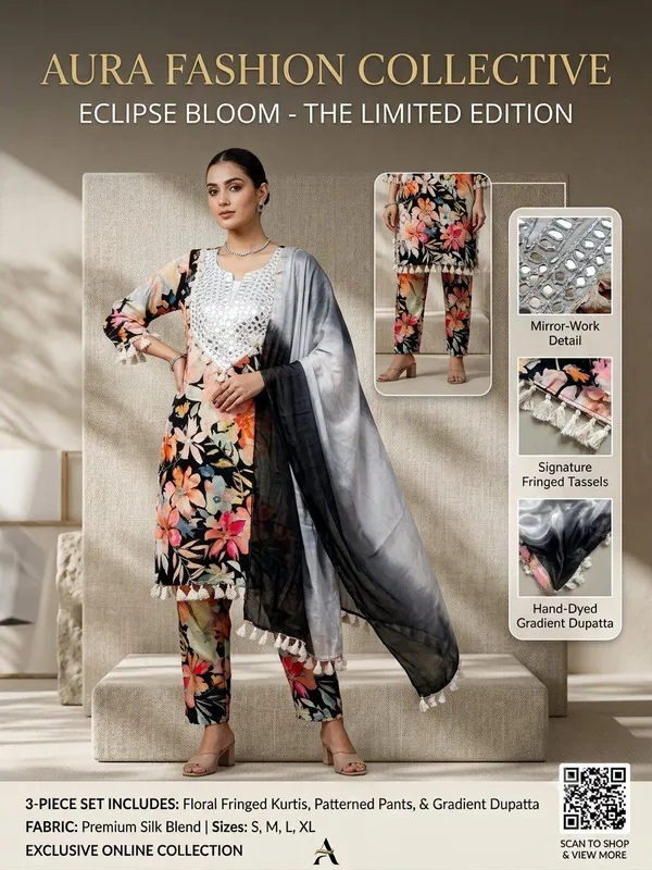 Black_Cotton_Floral_3-Piece_Kurti_Set_For_Women