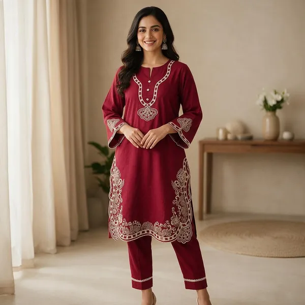 Maroon_Cotton_Embroidered_Cord_Set_For_Women
