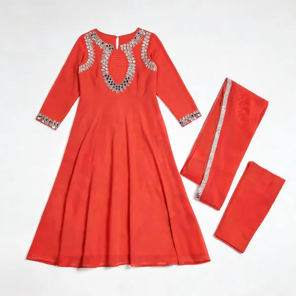 Coral_Silk_Embroidered_Anarkali_Kurta_Set_For_Women
