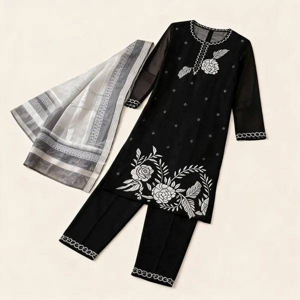 Black_Silk_Embroidered_Straight_Kurta_Set_For_Women