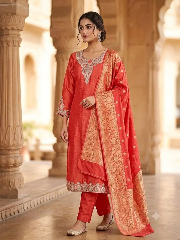 Red_Silk_Embroidered_Kurta_Pant_Set_With_Dupatta_For_Women