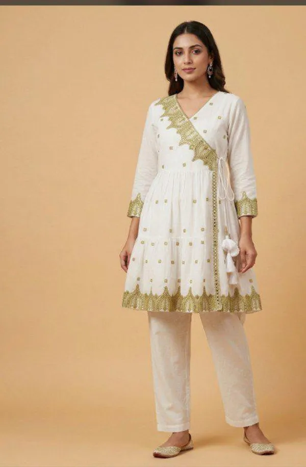 White_Cotton_Embroidered_Anarkali_Kurta_Set_For_Women