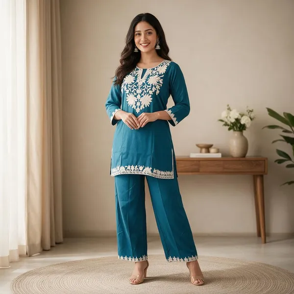 Blue_Cotton_Floral_Printed_Kurta_Set_For_Women