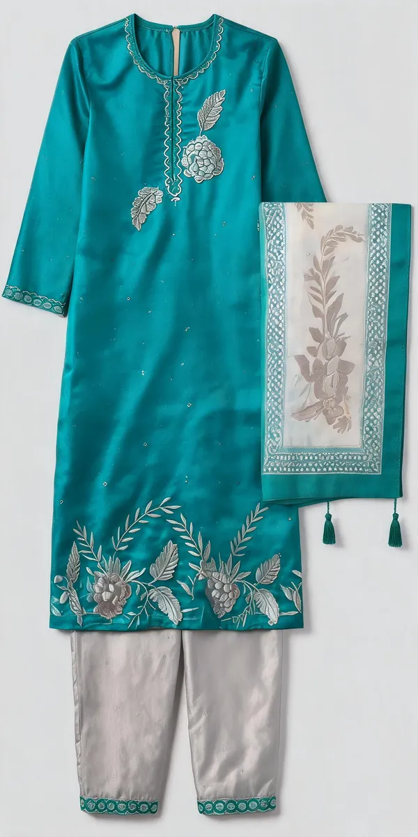 Teal_Silk_Printed_Straight_Kurta_Set_For_Women