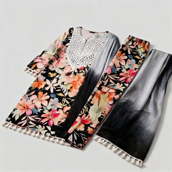 Black_Cotton_Floral_3-Piece_Kurti_Set_For_Women
