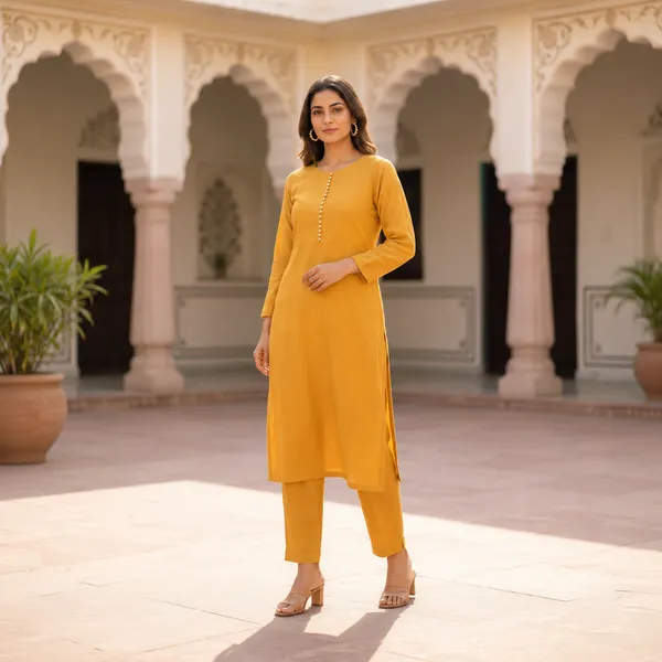 Mustard_Lycra_Straight_Kurta_Set_For_Women
