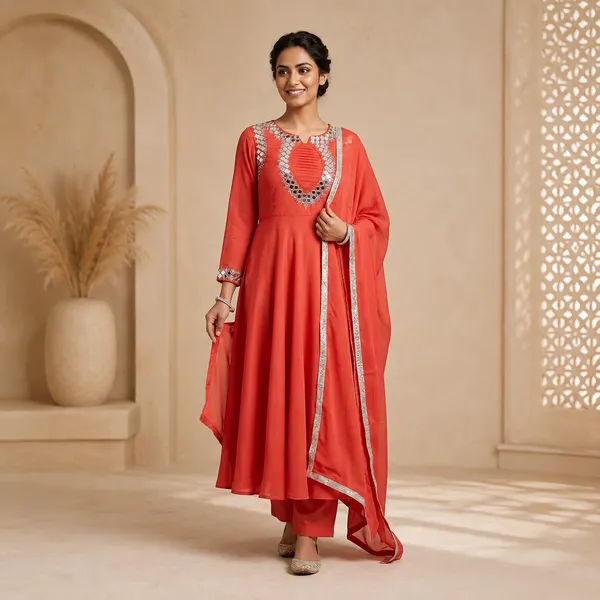 Coral_Silk_Embroidered_Anarkali_Kurta_Set_For_Women