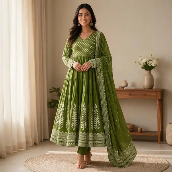 Green_Cotton_Printed_Anarkali_Suit_Set_For_Women