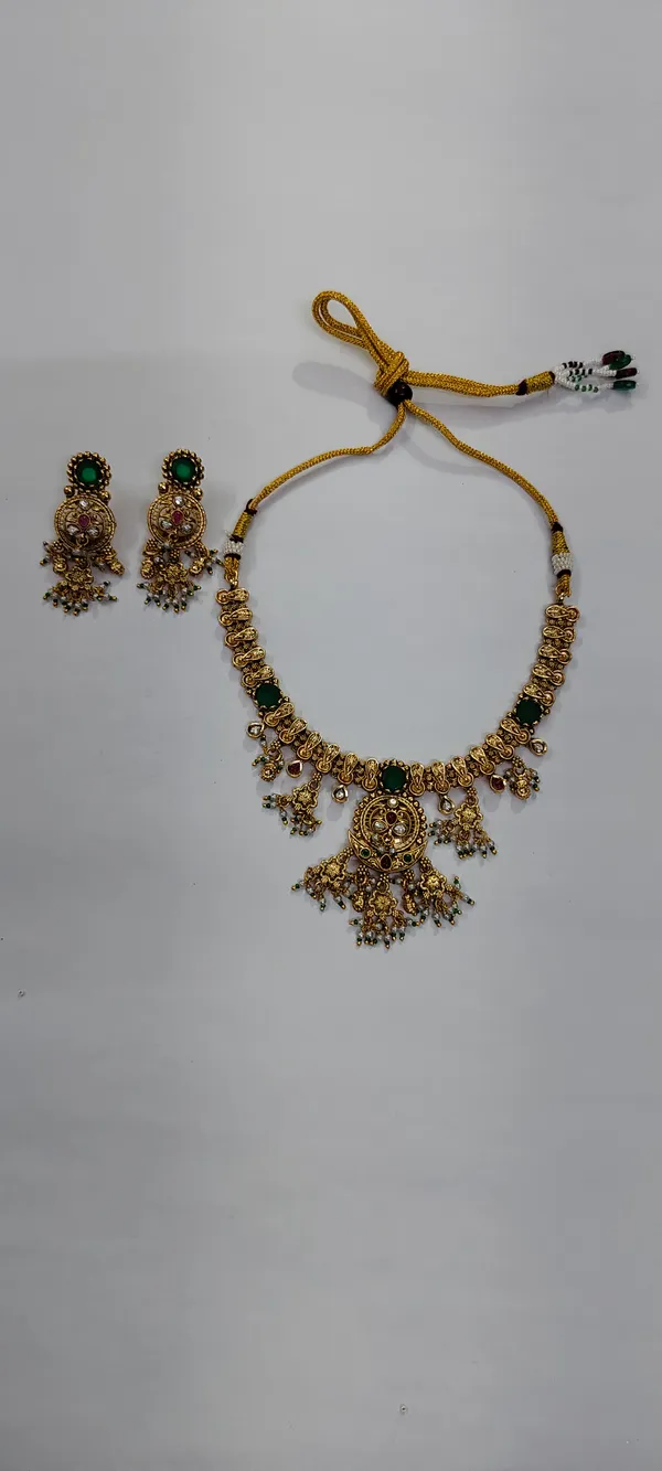 Gold_Tone_Traditional_Necklace_And_Earrings_Set_For_Women