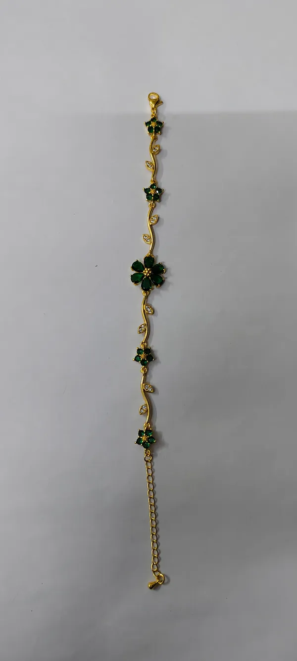 Gold_Tone_Green_Floral_Link_Bracelet_for_Women