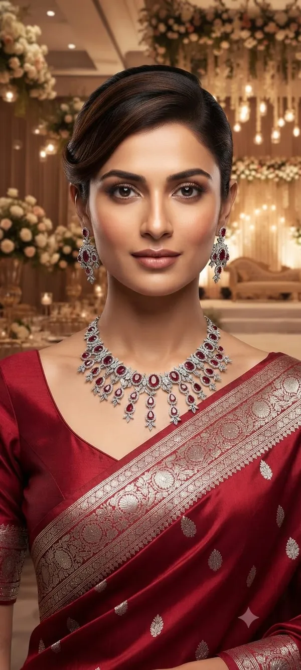 Silver-Tone_ruby_pink_Stone_Necklace_And_Earrings_Set_For_Women