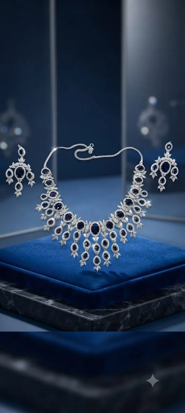Silver_Tone_Blue__Stone_Necklace_Set_For_Women