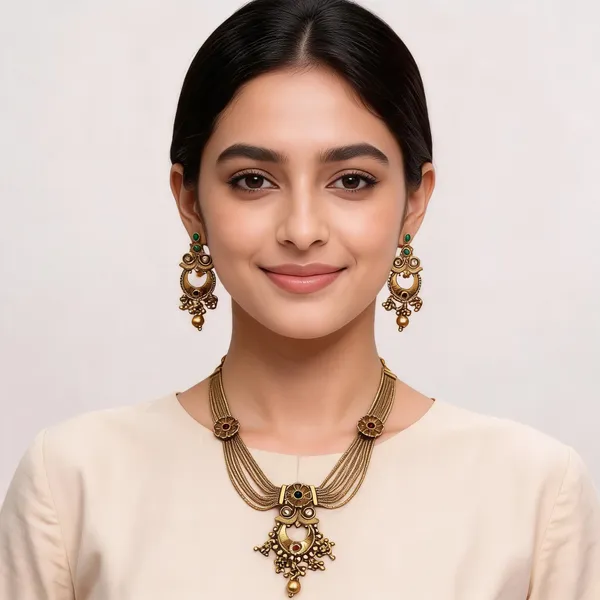 Gold-Tone_Traditional_Necklace_And_Earrings_Set_for_Women