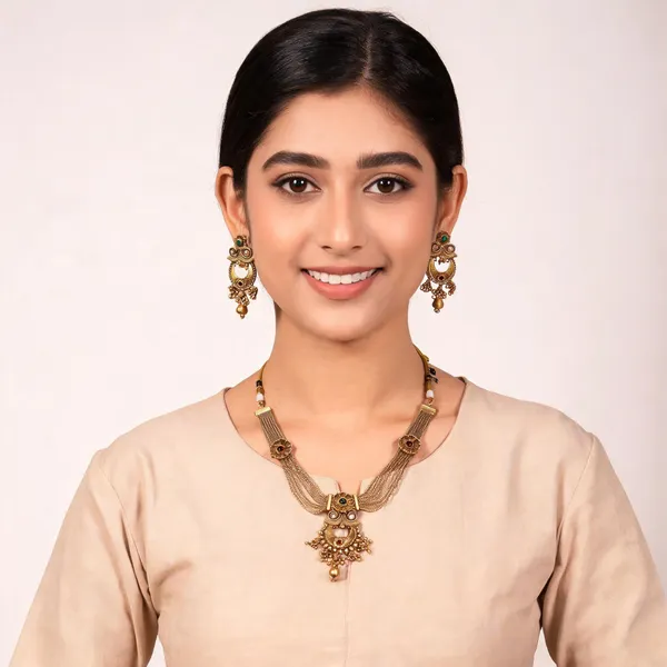 Gold-Tone_Traditional_Necklace_And_Earrings_Set_for_Women