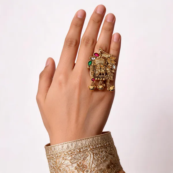 Gold_Tone_Temple_Free_size_Kashniri_Ring__With_Multicolour_Stones_for_Women