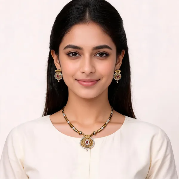 Gold_Tone_Pendant_Necklace_And_Earrings_Set_for_Women