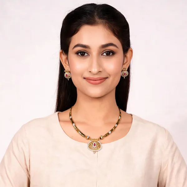Gold_Tone_Pendant_Necklace_And_Earrings_Set_for_Women