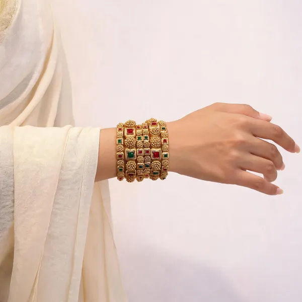 Gold_Tone_Red_And_Green_Stone_Bangle_Set_For_Women