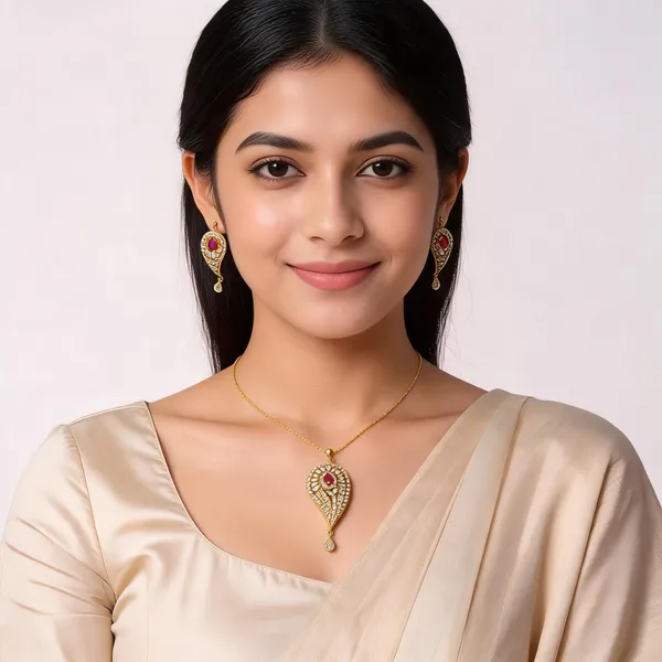 Gold_Tone_AD_Teardrop_Pendant_Set_with_Earrings
Ruby_Stone_Centre,_CZ_Stone_Studded,_Paisley_Design,_Stud_Earrings,_Festive_Jewellery