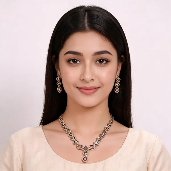 Gold-Tone_Stone_Studded_Necklace_And_Earrings_Set_For_Women