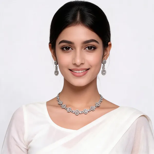 Silver_Tone_Necklace_And_Earrings_Set_for_Women