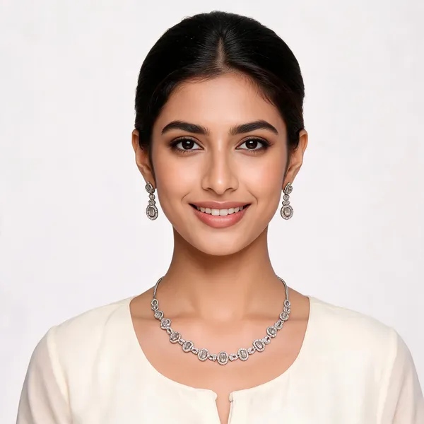 Silver_Tone_Necklace_And_Earrings_Set_for_Women