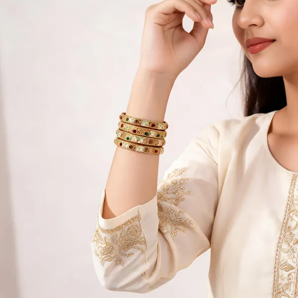 Gold_Tone_Enamel_Bangle_Set_for_Women