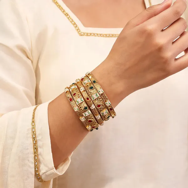 Gold_Tone_Enamel_Bangle_Set_for_Women